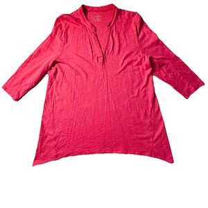 Chico's size 3XL Tunic Top Pink Geometric Sharkbite Hem Cotton Modal 3/4 Sleeve